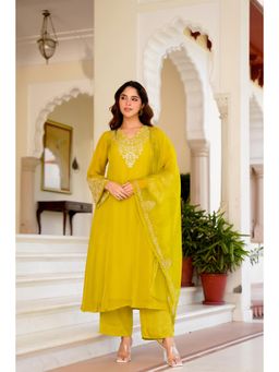WOOMN - Golden Meadow Organza Kurta with Pant & Dupatta