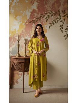 WOOMN - Olive Grace Cotton Kurta with Pant & Dupatta