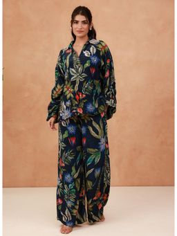 AROOP SHOP INDIA - Navy Blue Primrose Floral Top & Pant