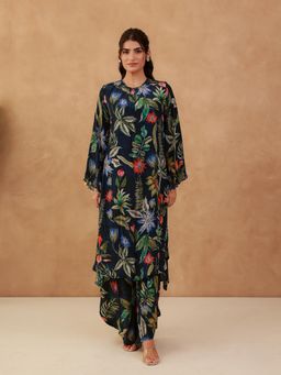 AROOP SHOP INDIA - Navy Blue Mahagony Floral Kurta & Pant