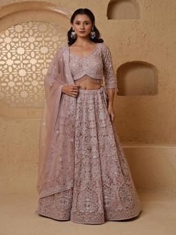 MILU MADAN - Dull Pink Net Embroidery Lehenga with Blouse & Dupatta