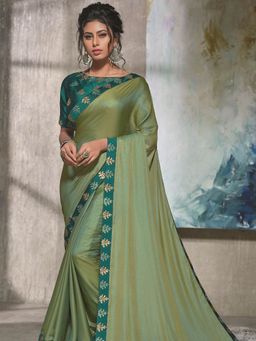 Odette - Green Dual Tone Silk Designer Saree with Unstitched Blouse