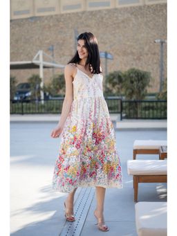 SAY - White Floral Printed Midi Dress