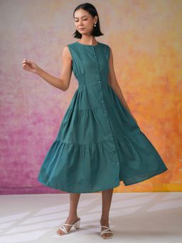 SAY - Green Solid Midi Dress