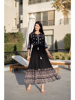SAY - Black Embroidered Round Neck Dress