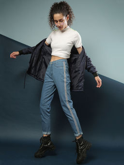 PINACOLADA - Navy Blue Women Side Striped Casual Denim Jeans