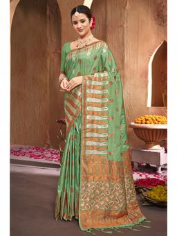 EXCLUSIVA - Light Green Banarasi Saree with Unstitched Blouse