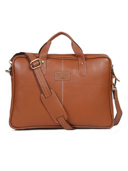 Teakwood - Unisex Tan Leather Laptop Bag