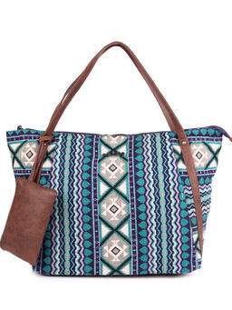 Astrid - Blue Green Textured Tote Bag with Coin Pouch