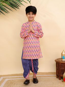 The Mom Store - Pink Printed Regular Fit Kurta and Dhoti (Set of 2)