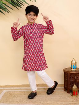 The Mom Store - Red Printed Regular Fit Kurta and Pyjama (Set of 2)