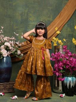 SAKA DESIGNS - Brown Woven Regular Fit Kurta and Sharara (Set of 2)
