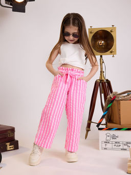 The Souled Store - Originals Stripes: Pink Girls Cotton Pant with Belt