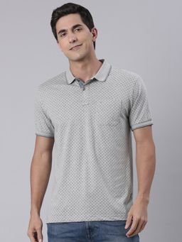 Classic Polo - Classic Grey Slim Fit All Over Print Cotton Polo T-Shirt