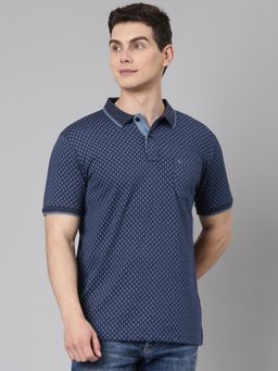 Classic Polo - Classic Navy Blue Slim Fit All Over Print Cotton Polo T-Shirt