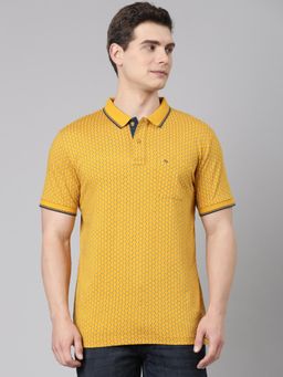 Classic Polo - Classic Mustard Slim Fit All Over Print Cotton Polo T-Shirt