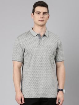 Classic Polo - Classic Grey Slim Fit All Over Print Cotton Polo T-Shirt