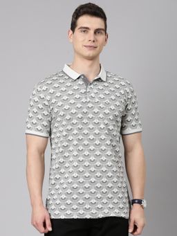 Classic Polo - Classic Grey Half Sleeve All Over Print Cotton Polo T-Shirt