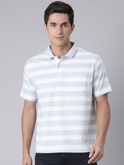 Classic Polo - Classic Blue & White Collar Neck Stripes Cotton Polo T-Shirt