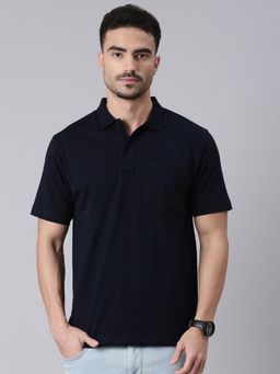 Classic Polo - Classic Navy Blue Half Sleeve Solid Cotton Polo T-Shirt