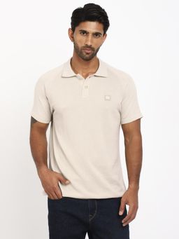 Royal Enfield - Beige Solid Cotton Regular Fit Polo T-Shirt