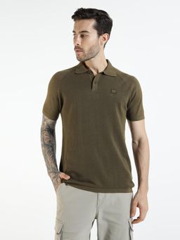 Royal Enfield - Olive Solid Cotton Regular Fit Polo T-Shirt