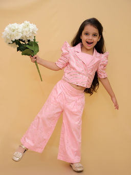 Lil Drama - Bollywood Tadka Pink Stylish Jacket and Pant with Bustier (Set of 3)