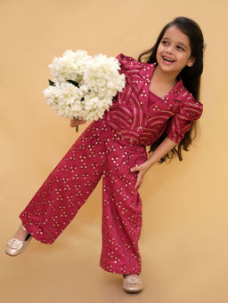 Lil Drama - Bollywood Tadka Wine Stylish Jacket and Pant with Bustier (Set of 3)