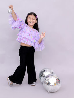 Lil Drama - Glam Up Girls Shimmer White Butterfly Print Party Top