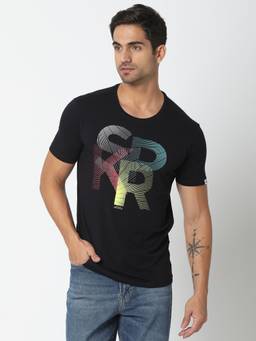 Spykar - Black Cotton Half Sleeve Printed Casual T-shirt For Men