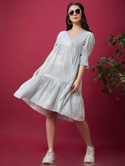 Globus - Women Off White All Over Printed Tiered Dress