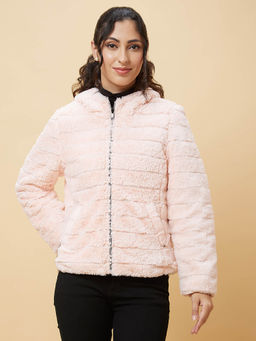 Globus - Women Blush Pink Reversible Hooded Faux Fur Puffer Jacket
