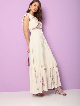 VERO MODA - Women Embroidered Beige Dress