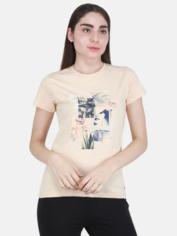 Monte Carlo - Beige Printed Round Neck Top