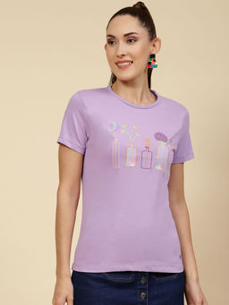 Monte Carlo - Purple Embroidered Round Neck Top