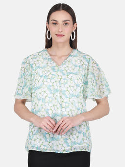 Monte Carlo - Green Printed V Neck Top