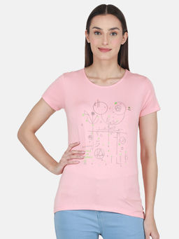 Monte Carlo - Peach Printed Round Neck Top