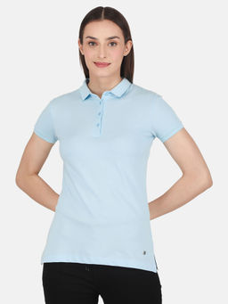 Monte Carlo - Sky Blue Solid Polo Collar T-Shirt
