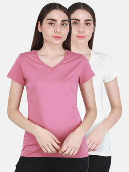 Monte Carlo - Off White-Onion Solid V Neck Top 2 Pc (Set of 2)