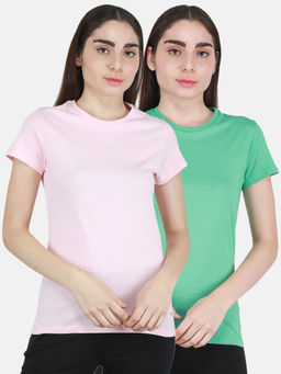 Monte Carlo - Mint Green-Pink Solid Round Neck Top 2 Pc (Set of 2)