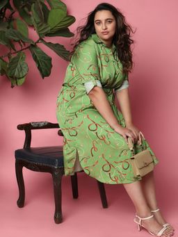 VERO MODA - Curve Women Printed Casual Green Dress