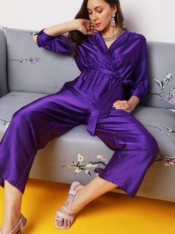 VERO MODA - Purple Satin Wrap Jumpsuit (Set of 2)