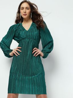 VERO MODA - Green Plisse Shift Dress