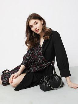 VERO MODA - Black Printed Wrap Shirt Dress