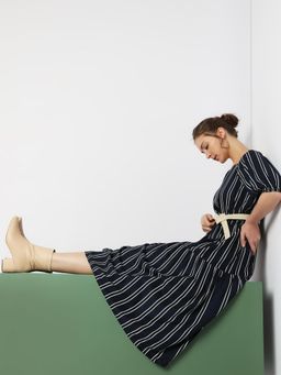 VERO MODA - Navy Blue Striped Midi Dress