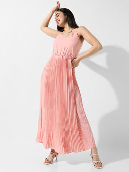 PINACOLADA - Women Solid Pink Pleated Dress