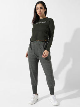PINACOLADA - Women Forest Green Typographic Print Crop Top