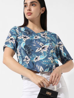 PINACOLADA - Women Blue Botanical Print Top