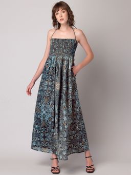 FabAlley - Black Printed Halter Neck Maxi Dress