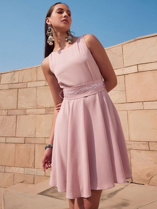 pink embellished skater dress Strapless Floral Skater Dress Pink